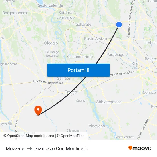 Mozzate to Granozzo Con Monticello map