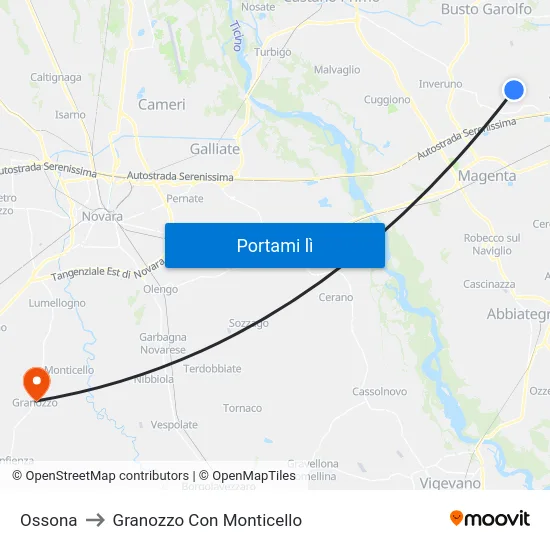 Ossona to Granozzo Con Monticello map
