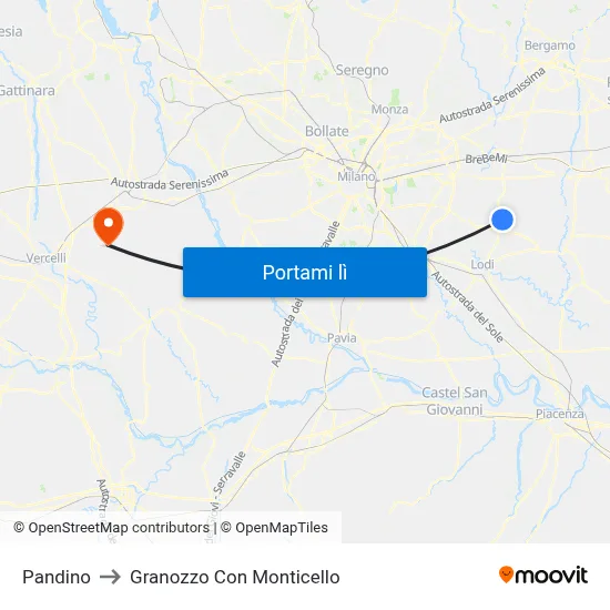Pandino to Granozzo Con Monticello map