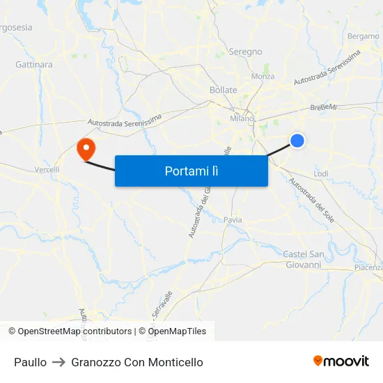 Paullo to Granozzo Con Monticello map