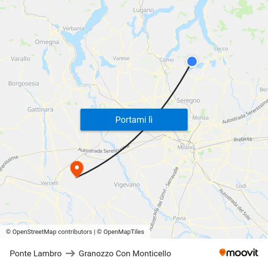 Ponte Lambro to Granozzo Con Monticello map