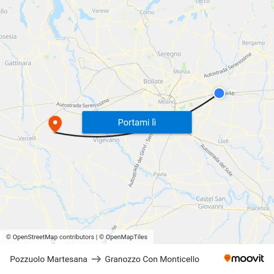 Pozzuolo Martesana to Granozzo Con Monticello map