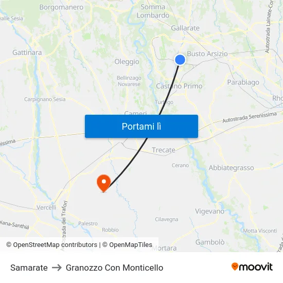 Samarate to Granozzo Con Monticello map