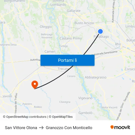 San Vittore Olona to Granozzo Con Monticello map