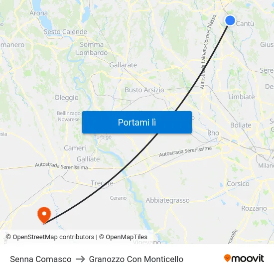 Senna Comasco to Granozzo Con Monticello map