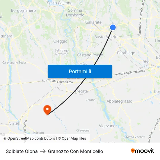 Solbiate Olona to Granozzo Con Monticello map