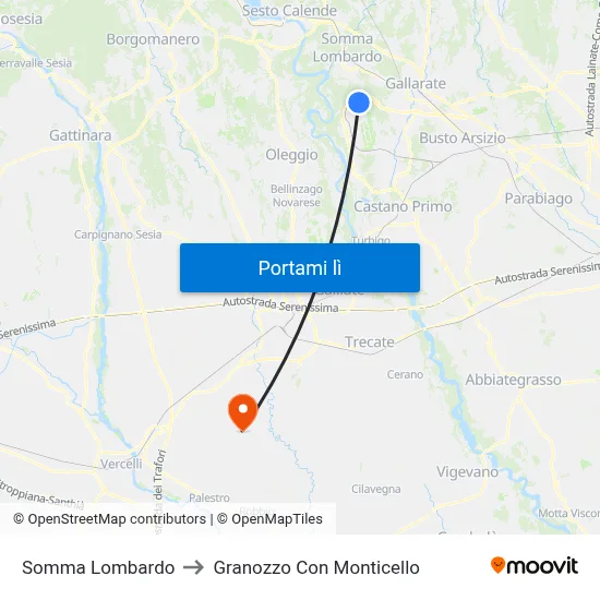 Somma Lombardo to Granozzo Con Monticello map