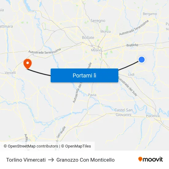 Torlino Vimercati to Granozzo Con Monticello map
