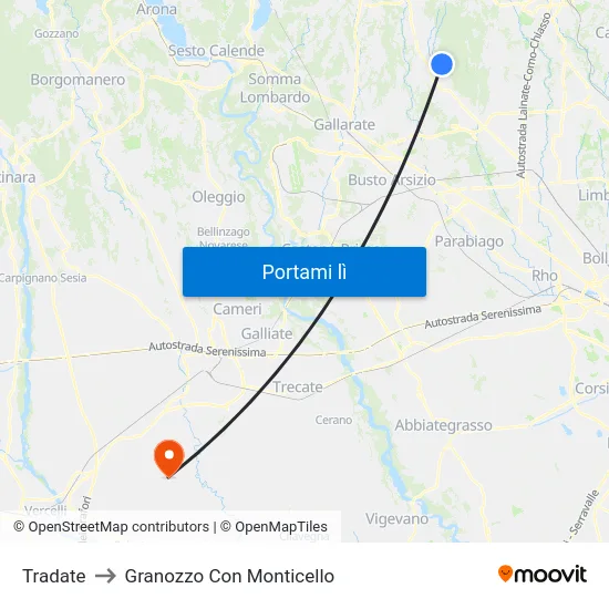 Tradate to Granozzo Con Monticello map