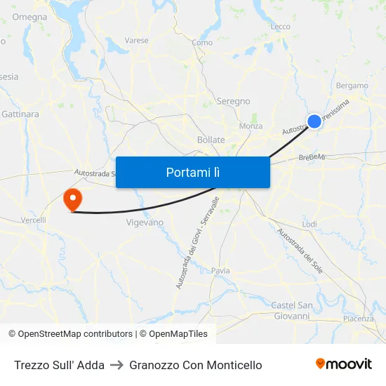 Trezzo Sull' Adda to Granozzo Con Monticello map