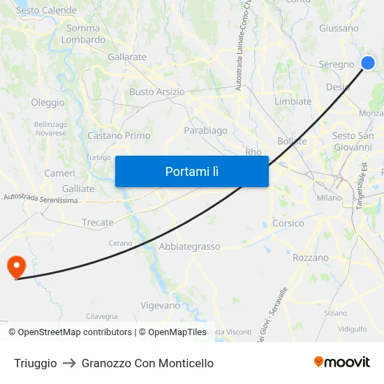 Triuggio to Granozzo Con Monticello map