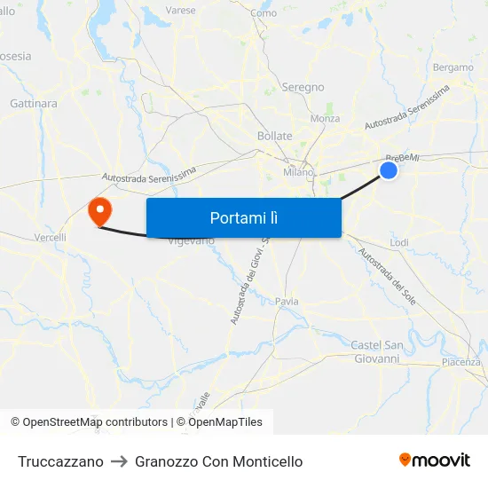 Truccazzano to Granozzo Con Monticello map