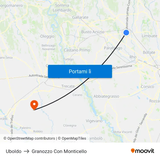 Uboldo to Granozzo Con Monticello map