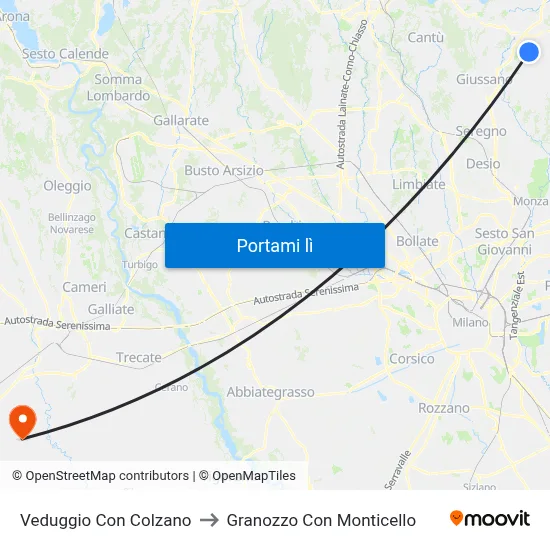 Veduggio Con Colzano to Granozzo Con Monticello map