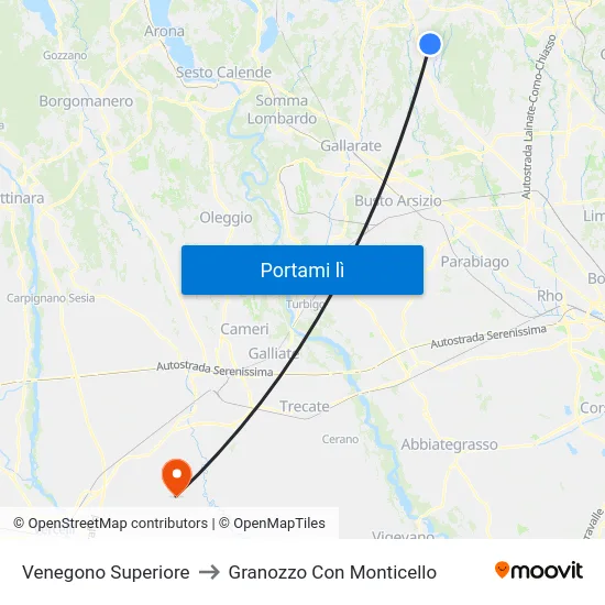 Venegono Superiore to Granozzo Con Monticello map
