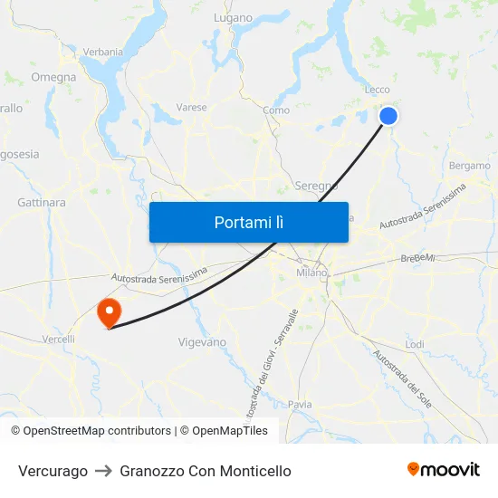 Vercurago to Granozzo Con Monticello map