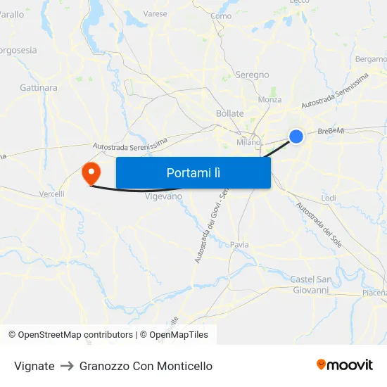 Vignate to Granozzo Con Monticello map