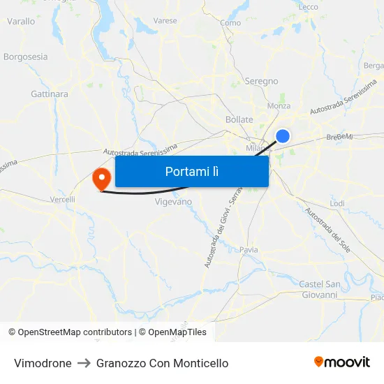 Vimodrone to Granozzo Con Monticello map
