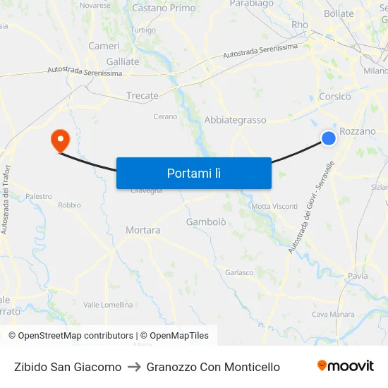 Zibido San Giacomo to Granozzo Con Monticello map