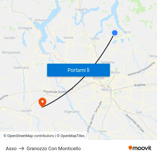 Asso to Granozzo Con Monticello map