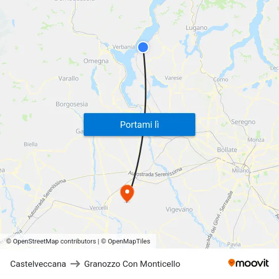Castelveccana to Granozzo Con Monticello map