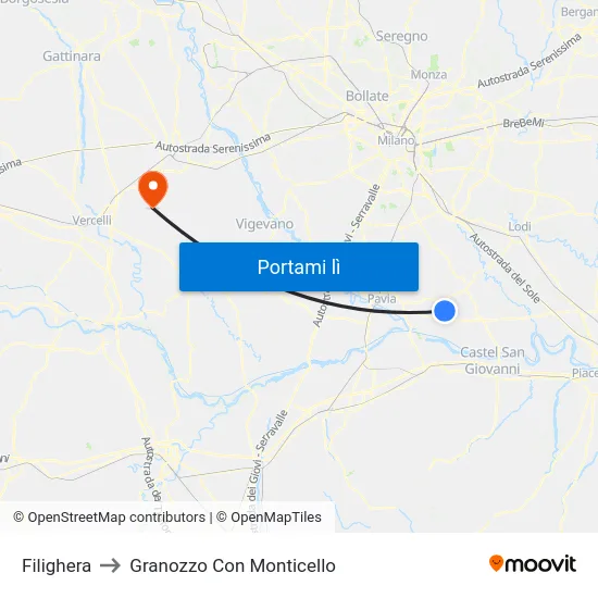 Filighera to Granozzo Con Monticello map