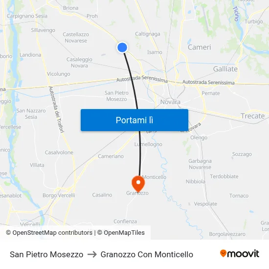 San Pietro Mosezzo to Granozzo Con Monticello map