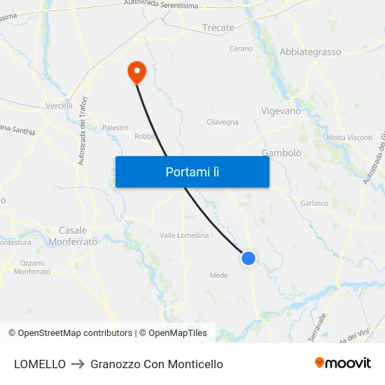 LOMELLO to Granozzo Con Monticello map