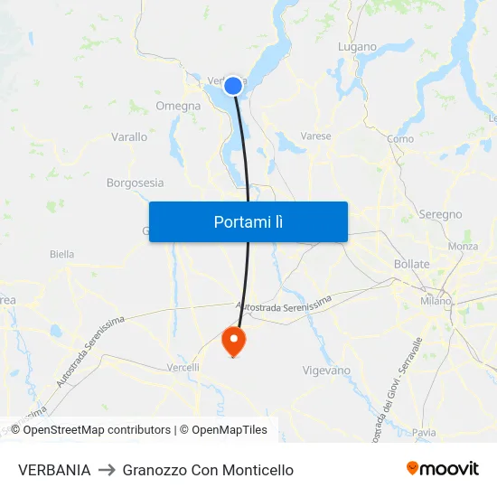 VERBANIA to Granozzo Con Monticello map