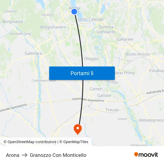 Arona to Granozzo Con Monticello map