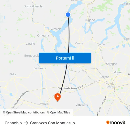 Cannobio to Granozzo Con Monticello map