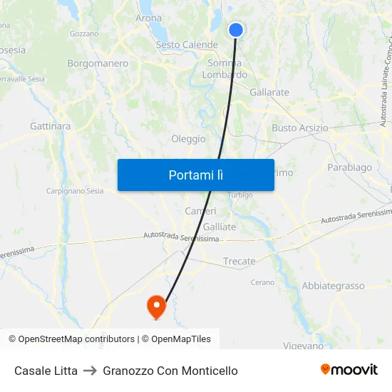 Casale Litta to Granozzo Con Monticello map