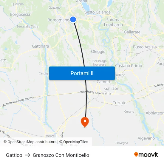 Gattico to Granozzo Con Monticello map