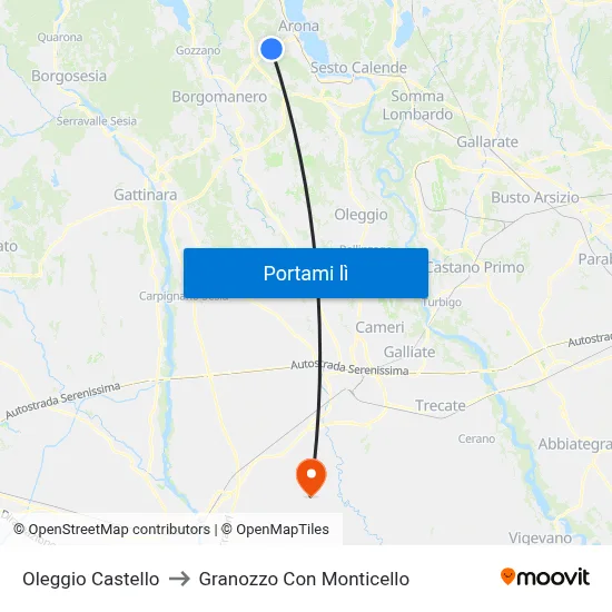 Oleggio Castello to Granozzo Con Monticello map