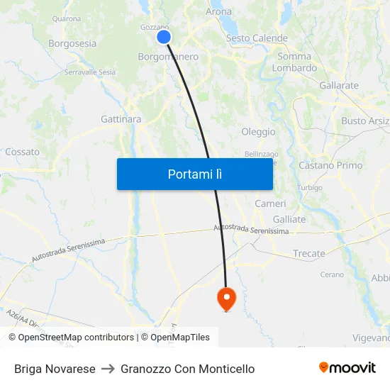 Briga Novarese to Granozzo Con Monticello map