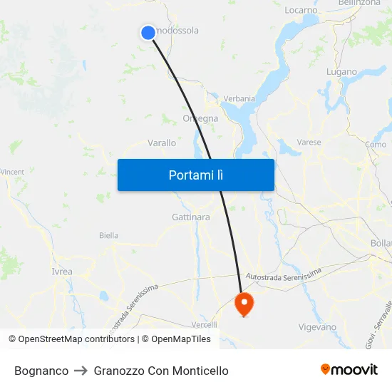 Bognanco to Granozzo Con Monticello map
