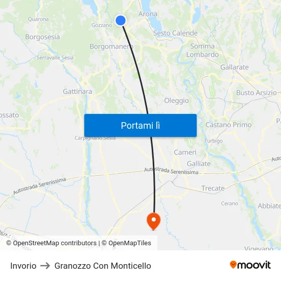 Invorio to Granozzo Con Monticello map