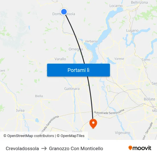 Crevoladossola to Granozzo Con Monticello map