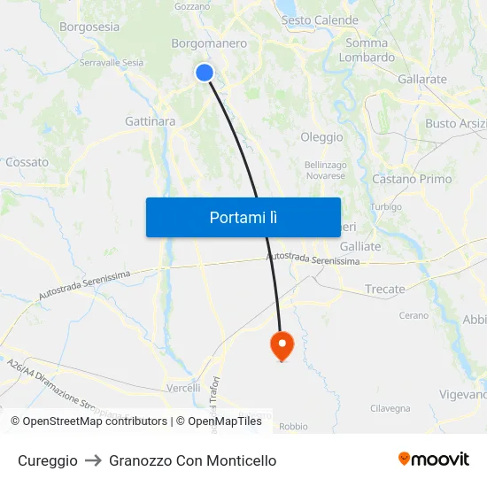 Cureggio to Granozzo Con Monticello map