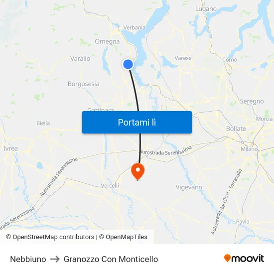 Nebbiuno to Granozzo Con Monticello map