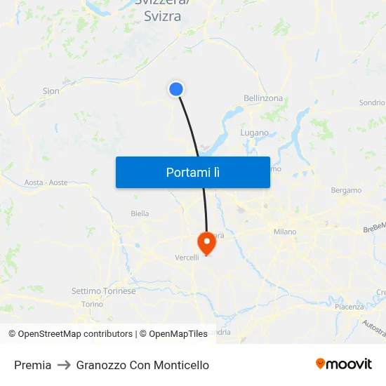 Premia to Granozzo Con Monticello map