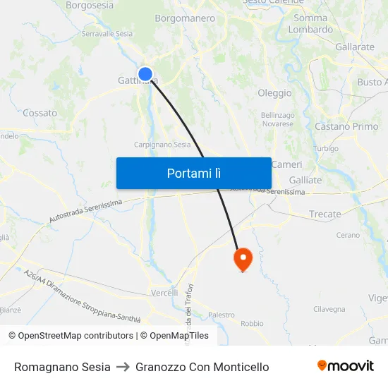 Romagnano Sesia to Granozzo Con Monticello map