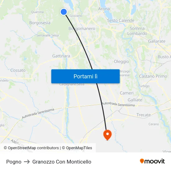 Pogno to Granozzo Con Monticello map