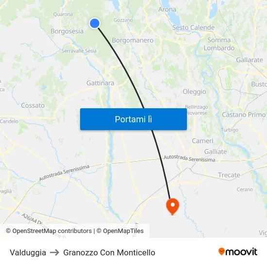 Valduggia to Granozzo Con Monticello map