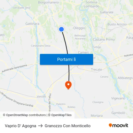 Vaprio D' Agogna to Granozzo Con Monticello map
