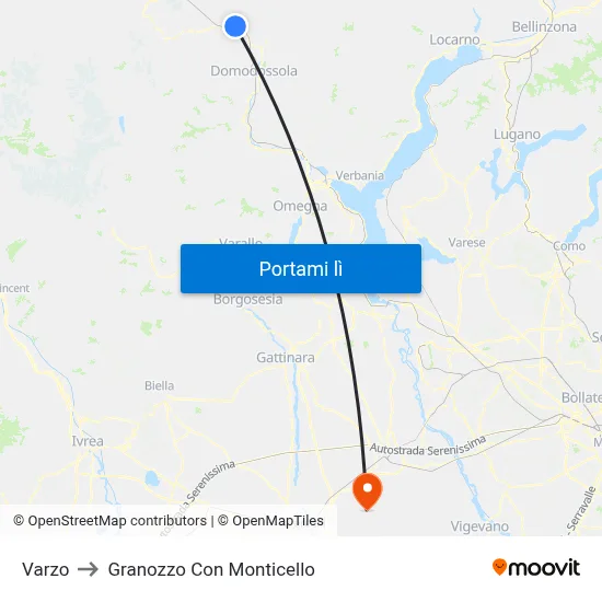 Varzo to Granozzo Con Monticello map