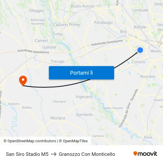 San Siro Stadio M5 to Granozzo Con Monticello map