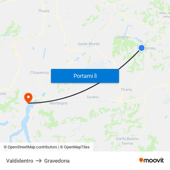 Valdidentro to Gravedona map