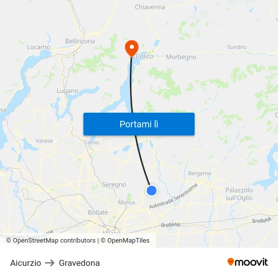Aicurzio to Gravedona map
