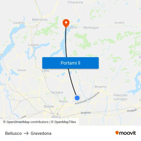 Bellusco to Gravedona map